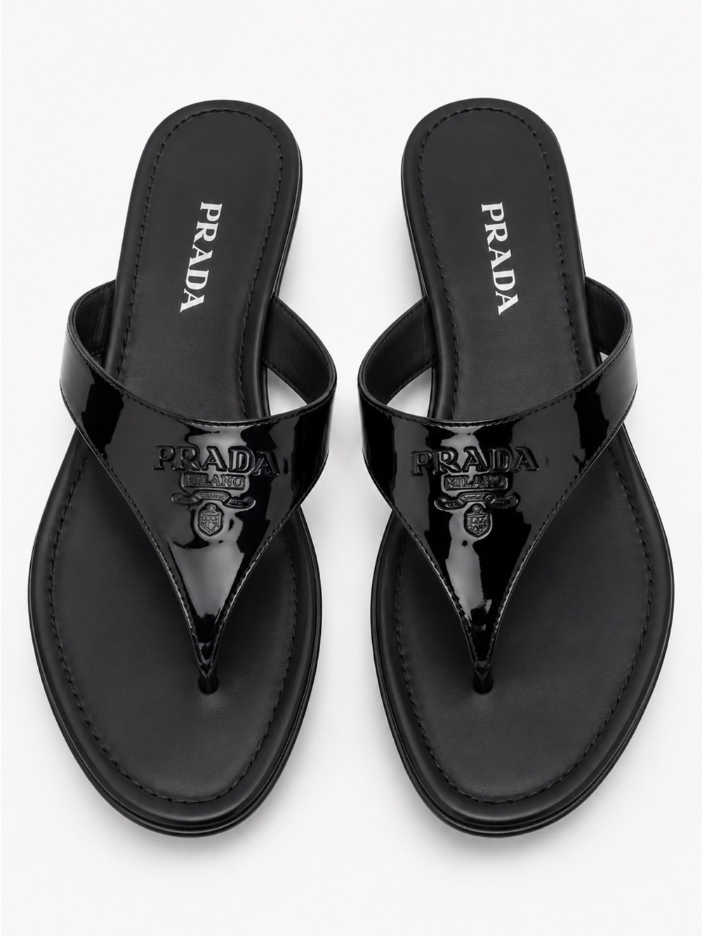 STUNNING! EUC Prada Black Patent Leather Logo Thong Sandals - Women's Sz:37